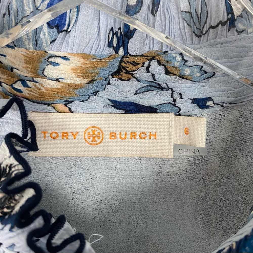 Tory Burch Floral Paisley Mini Dress in White and Blue - Picture 4 of 5